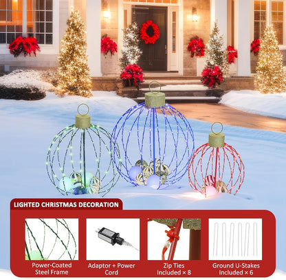 Outdoor Christmas Decorations, Set of 3 Lighted Christmas Ball Ornaments with 570 LED Lights, 6