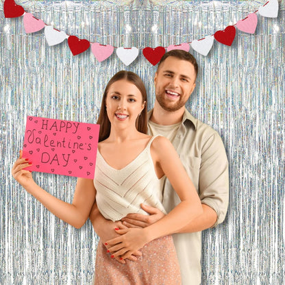 BRAVESHINE Silver Streamers Party Backdrop Decorations - 2Pcs 3.2x8.2ft Tinsel Foil Fringe Curtain