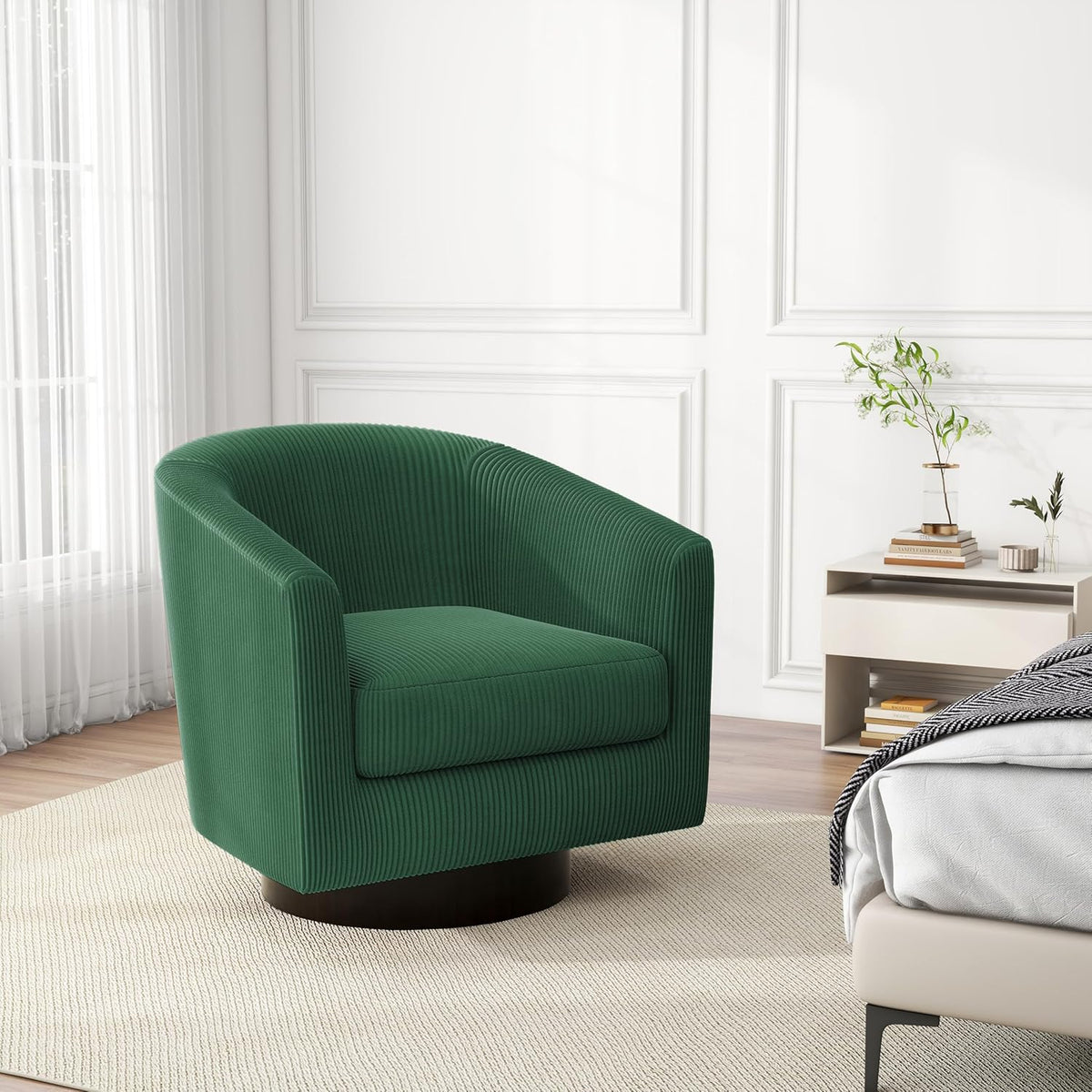 Swivel Barrel Accent Chair, Modern Round Corduroy Fabric Arm Chair for Living Room, Bedroom, Comfy