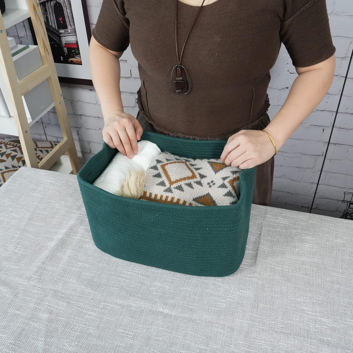 Cotton Rope storage Basket Bins14.5X9.5X9.3“ Basket for Organizing Shelves Rectangle Decorative
