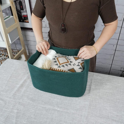 Cotton Rope storage Basket Bins14.5X9.5X9.3“ Basket for Organizing Shelves Rectangle Decorative