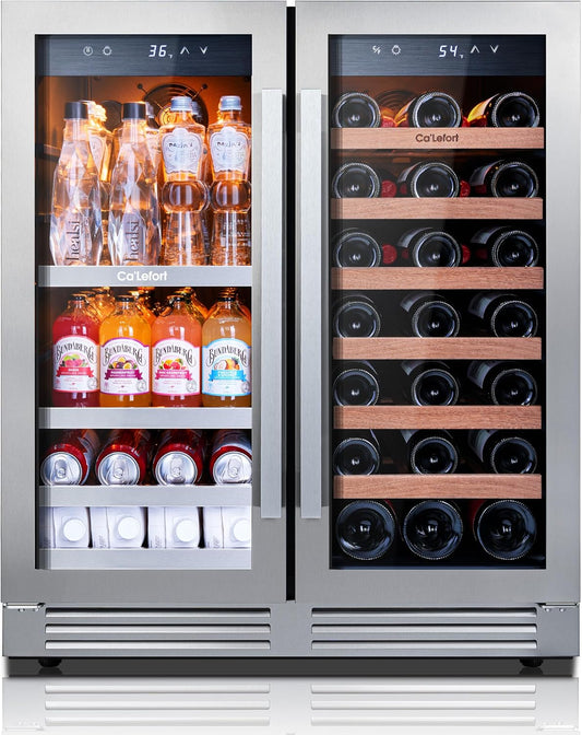 Ca'Lefort 30 Inch Wine and Beverage Refrigerator, 80 Can and 33 Bottle French Door Wine