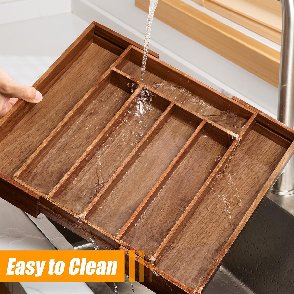 Bellsal Acacia Silverware Organizer Kitchen Drawer Organizer Expandable Bamboo Utensil Holder