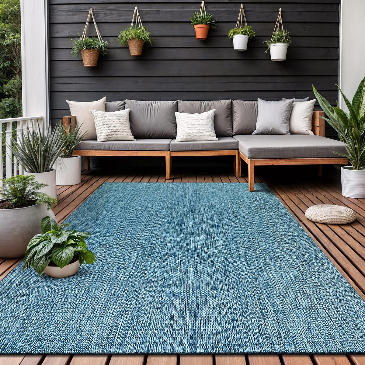 Washable Indoor Outdoor Rug 9x12 Weather Resistant Area Rugs Modern Solid for Porch Deck Balcony