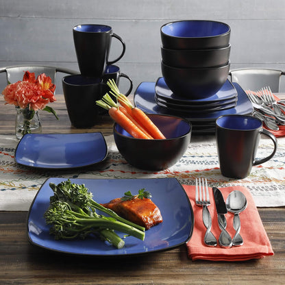 Gibson Elite Soho Lounge Square Reactive Glaze Stoneware Dinnerware Set, Service for 4 (16pc)