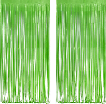 Lime Green Streamers Party Backdrop - GREATRIL Tinsel Curtain for St Patrick's Day/Frog/Wizard