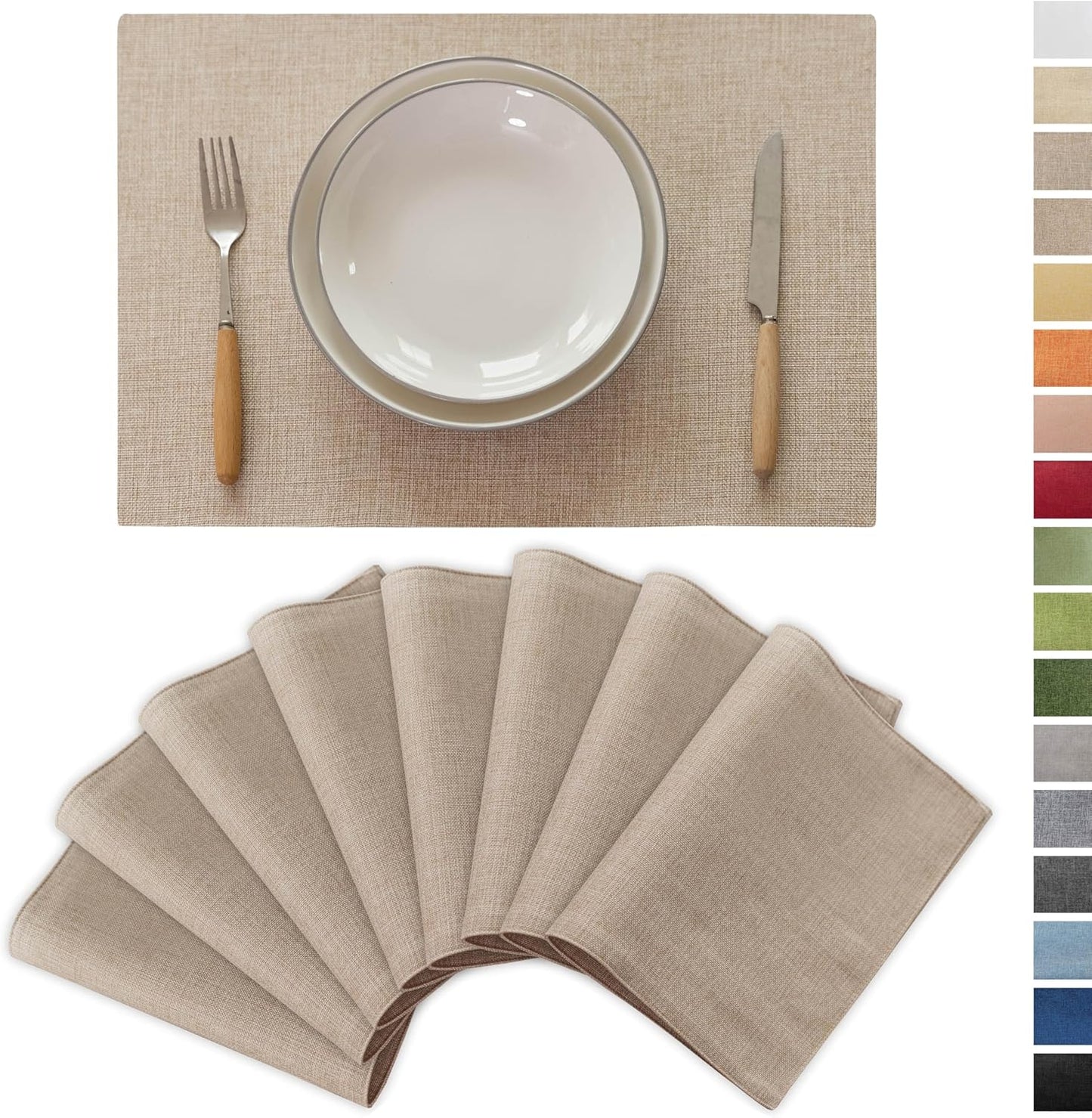 Demetex Linen Placemats Set of 8 Modern Beige Place Mats Heat Resistant Washable Table Placemat for