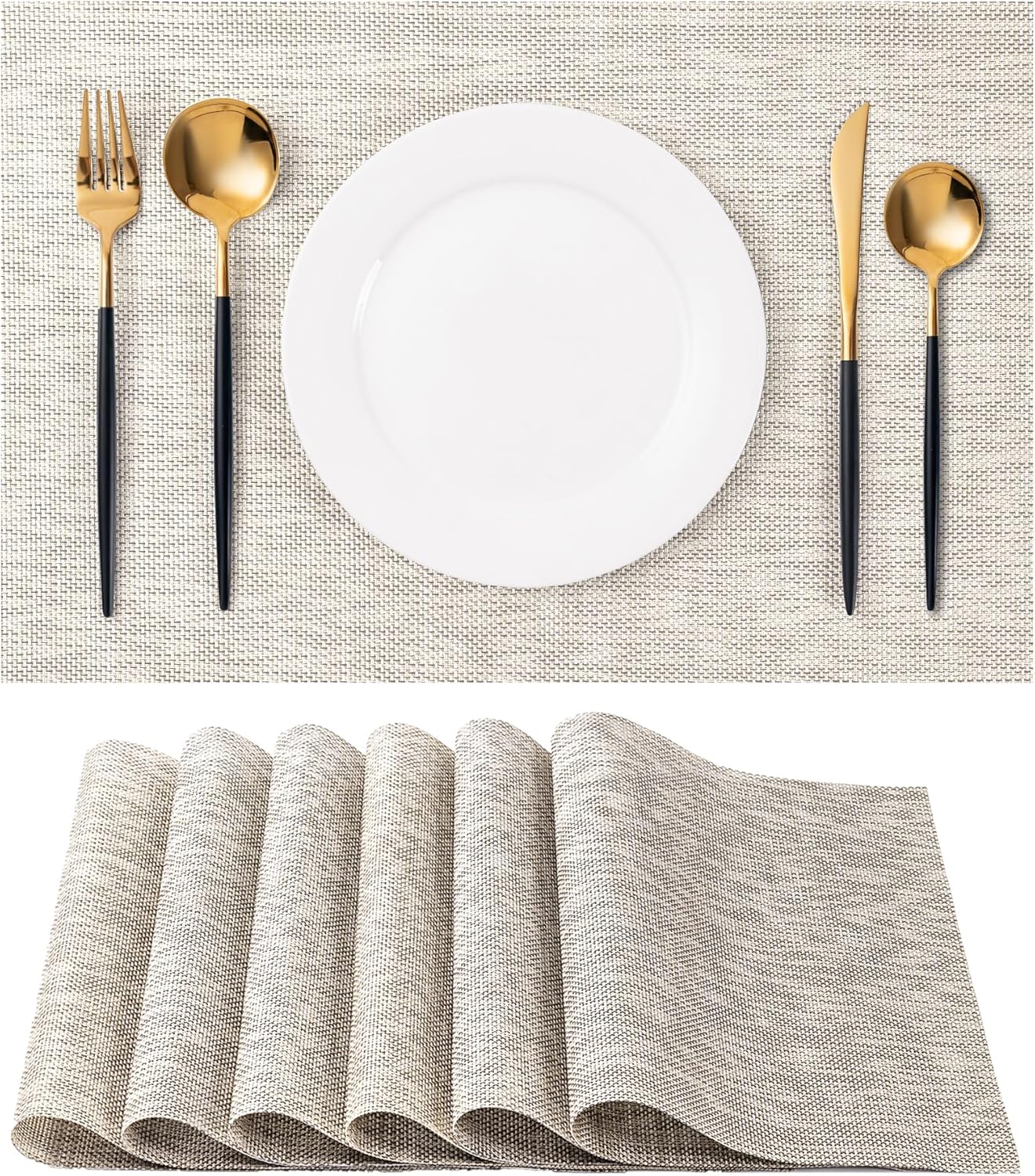 Placemats Set of 6 Washable Indoor/Outdoor Vinyl Place Mats for Dining Table Durable Non-Slip Heat