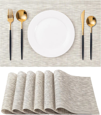 Placemats Set of 6 Washable Indoor/Outdoor Vinyl Place Mats for Dining Table Durable Non-Slip Heat
