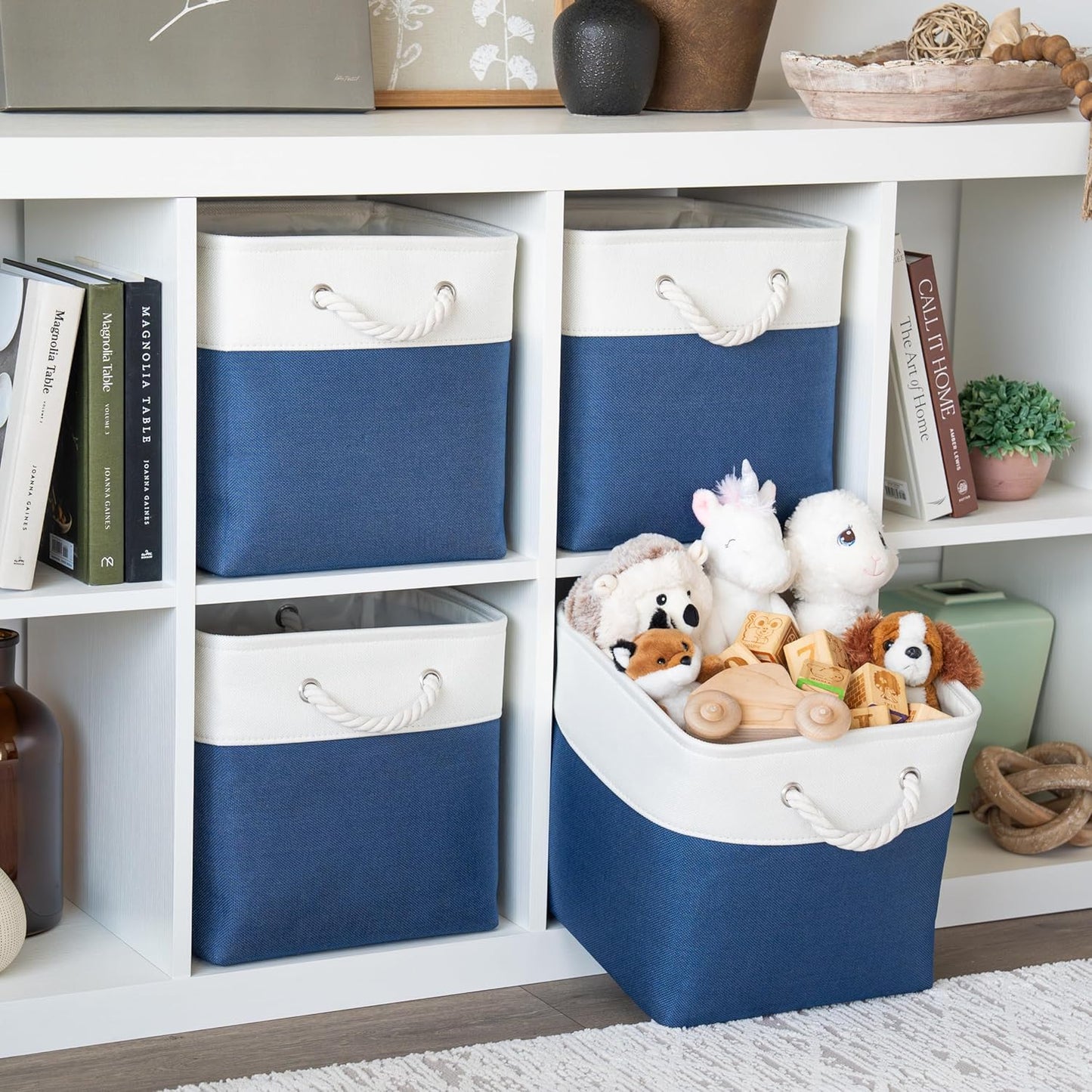 OrganiHaus 12x12 Cube Storage Bins 4 Pack, Foldable Cube Storage Organizer w/ Rope Handles