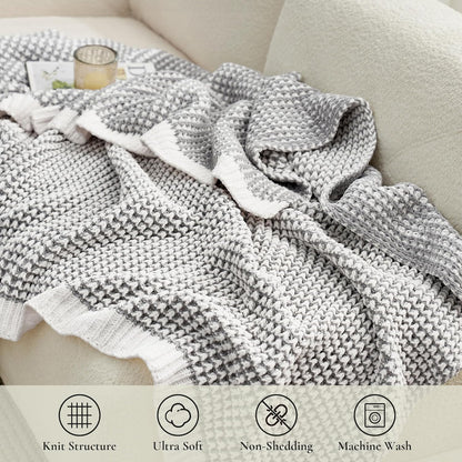 Amélie Home Chenille Waffle Throw Blanket for Couch, Reversible Pineapple Stitch Knit Soft Cozy