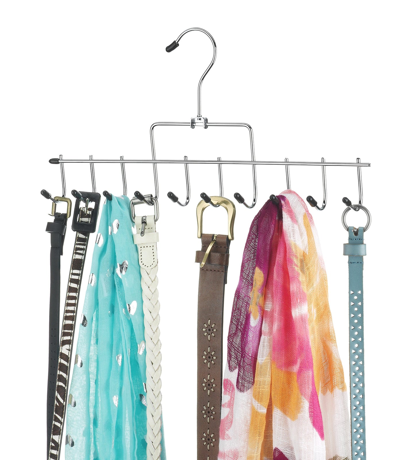Whitmor Clothes Hanger, 10 Hook Accessory Hanger, Chrome Metal Tie Hanger for Closet, Belt, Ties