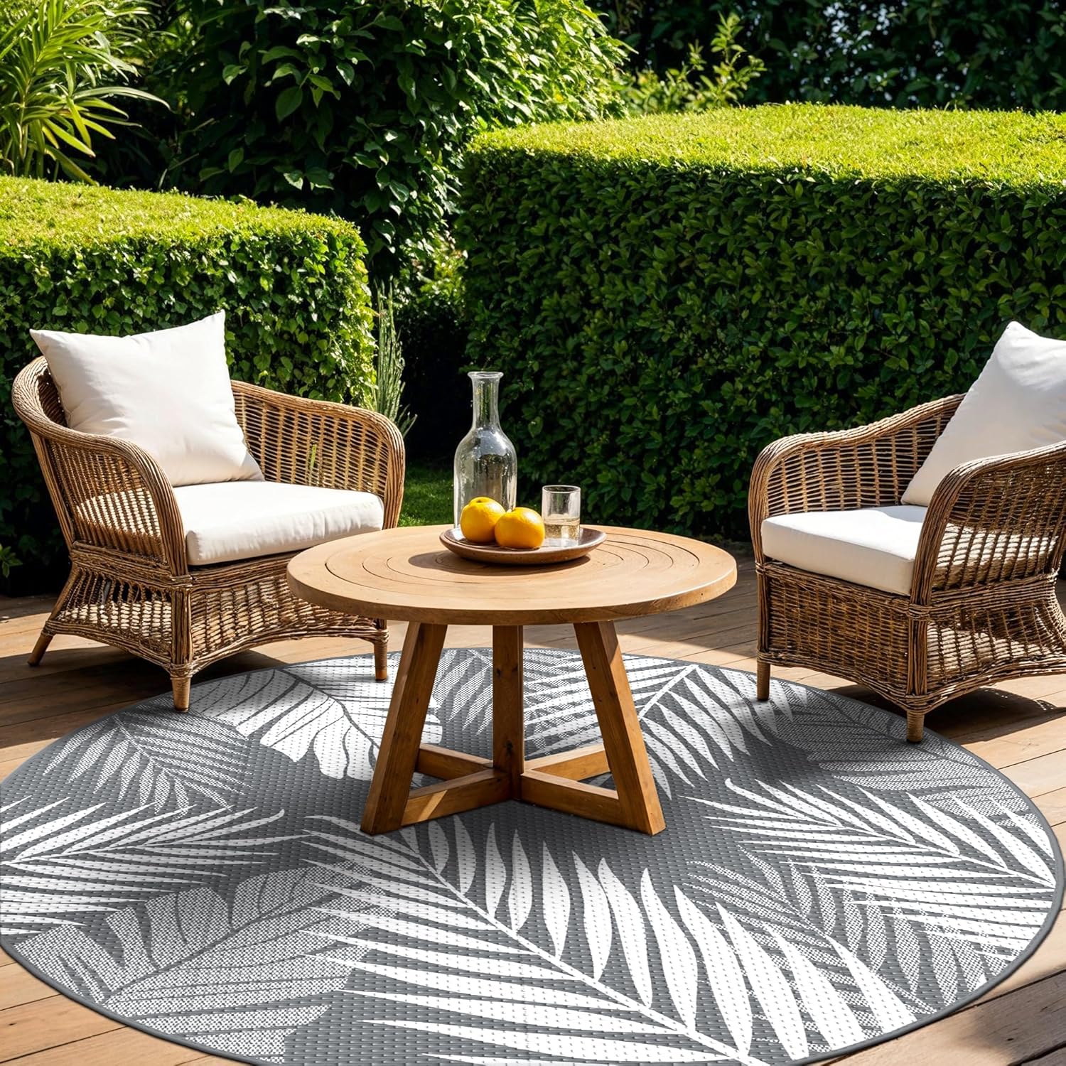GENIMO Outdoor Rug 10' Round Waterproof for Patios Clearance, Reversible Outdoor Plastic Straw