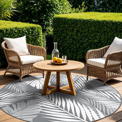 GENIMO Outdoor Rug 10' Round Waterproof for Patios Clearance, Reversible Outdoor Plastic Straw