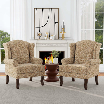 Accent Chair, High Back Upholstered Armchair with High Resilience Sponge & Wood Legs, Mid-Century