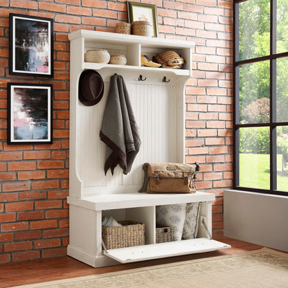 Crosley Furniture Seaside Hall Tree with Shoe Rack Bench and Coat Hooks for Hanging Storage