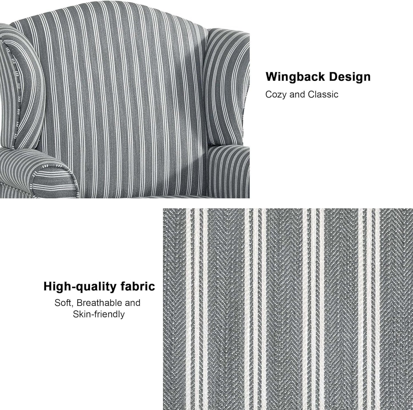 Accent Chair, High Back Upholstered Armchair with High Resilience Sponge & Wood Legs, Mid-Century