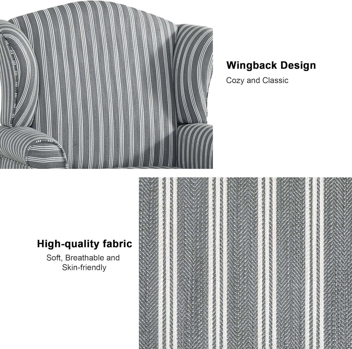 Accent Chair, High Back Upholstered Armchair with High Resilience Sponge & Wood Legs, Mid-Century