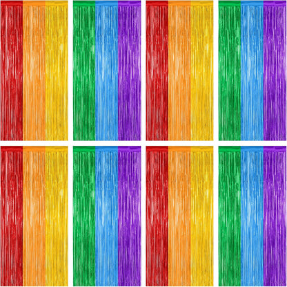 8 Pack Rainbow Backdrop, 3.28 FT x 7.05 FT Backdrop Curtains, Metallic Fringe Curtains Tinsel