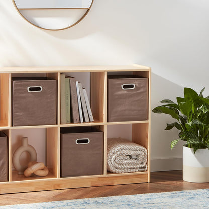 Amazon Basics Collapsible Cube Storage Organizer Bins, 6-Pack, 10.5 x 10.5 x 11 inches, Taupe