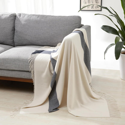 Amazon Basics Room Decor Throw Blanket, Lightweight and Cozy in Polyester, Ivory With Blue