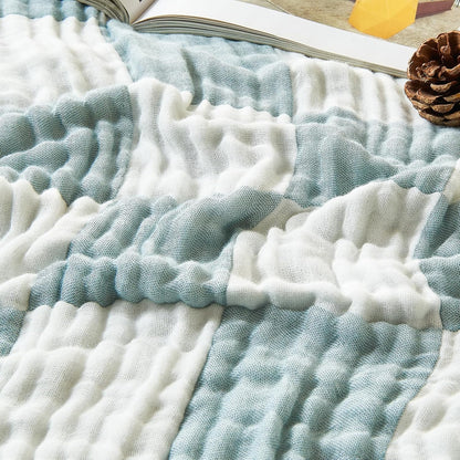 EMME Checkered Throw Blanket Cotton for Couch Soft Muslin Bamboo Blankets 50"x60" Lightweight