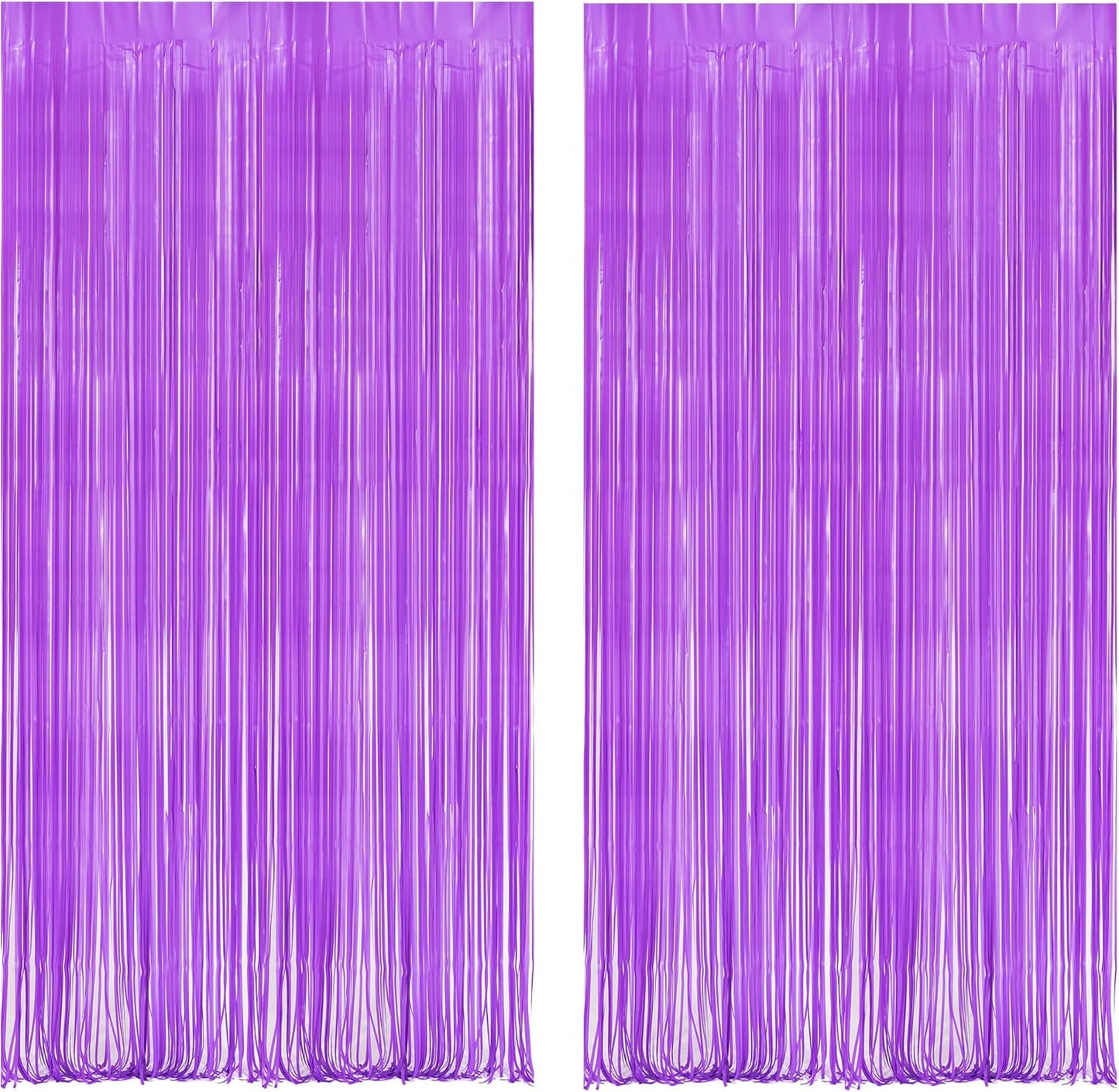 BRAVESHINE Tinsel Photo Backdrop Curtains - 2Pcs 3.2x8.2ft Pastel Purple Foil Fringe Streamer