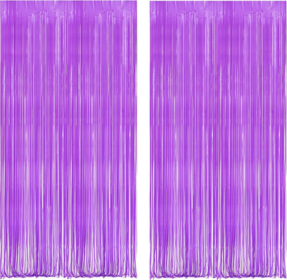 BRAVESHINE Tinsel Photo Backdrop Curtains - 2Pcs 3.2x8.2ft Pastel Purple Foil Fringe Streamer
