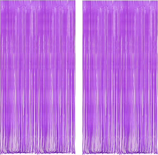 BRAVESHINE Tinsel Photo Backdrop Curtains - 2Pcs 3.2x8.2ft Pastel Purple Foil Fringe Streamer