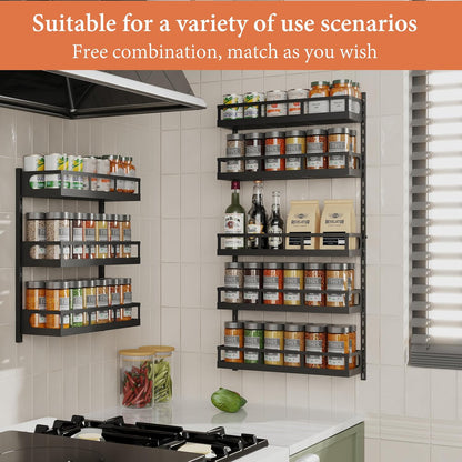 X-cosrack Wall Mount Spice Rack Organizer 5 Tier Height-Adjustable Hanging Spice Shelf Storage for