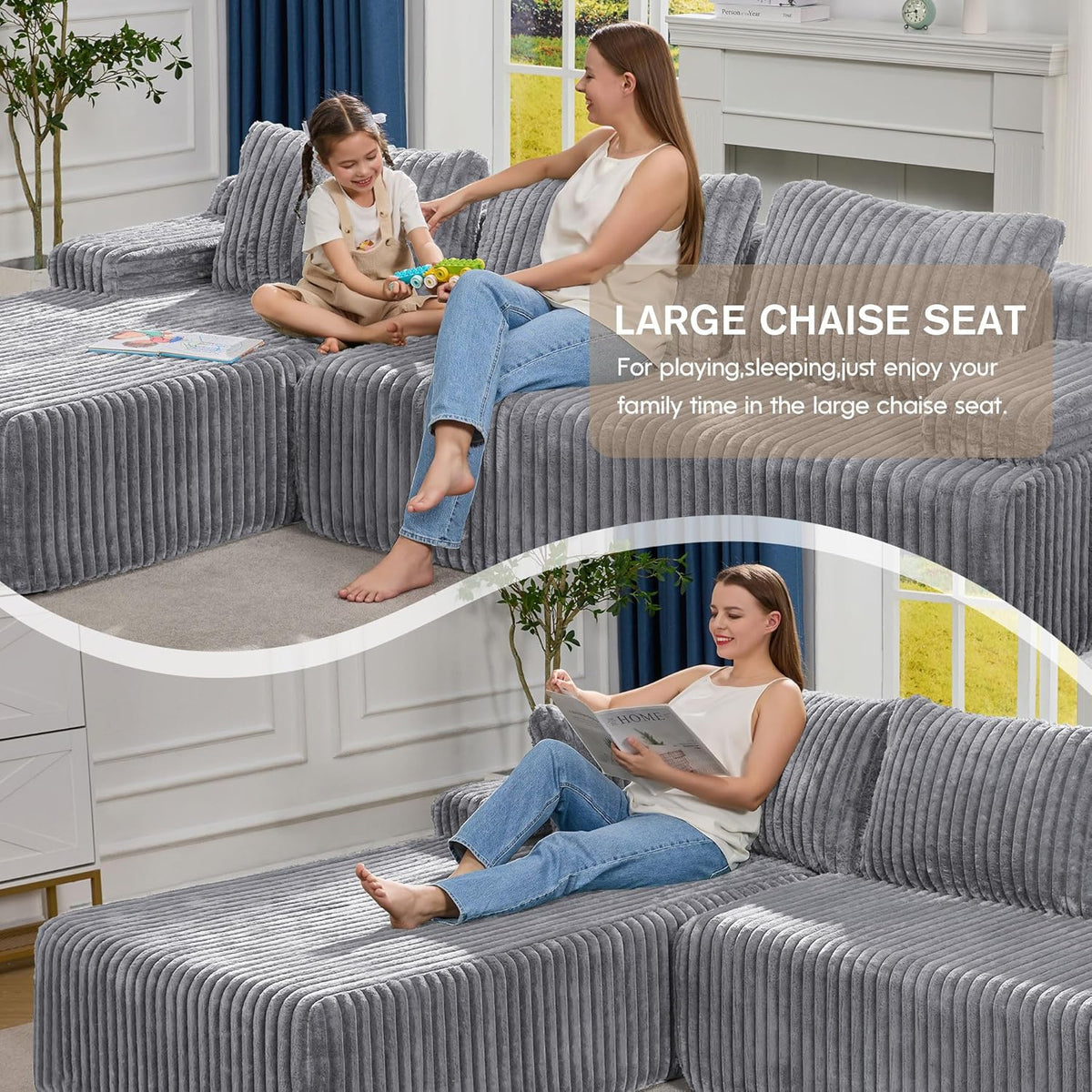Hobestluk Modular Sectional Sofa Couches 108" L-Shape Couch 3 Seat Modular Sofa Memory Foam