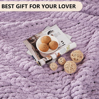 L'AGRATY Chunky Knit Blanket Throw - Soft Chenille Yarn Throw Blanket 60x80: Handmade Thick Cable