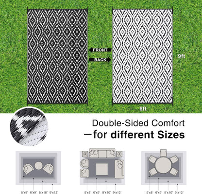 OLANLY Outdoor Rug 6x9 ft Waterproof, Outdoor Plastic Straw Rug with Geometric Pattern Clearance