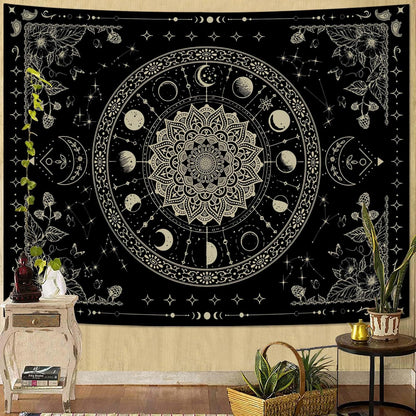 Lunerfex Mandala Moon Tapestry Boho Tapestry for Bedroom Black Tapestries Wall Hanging Living Room