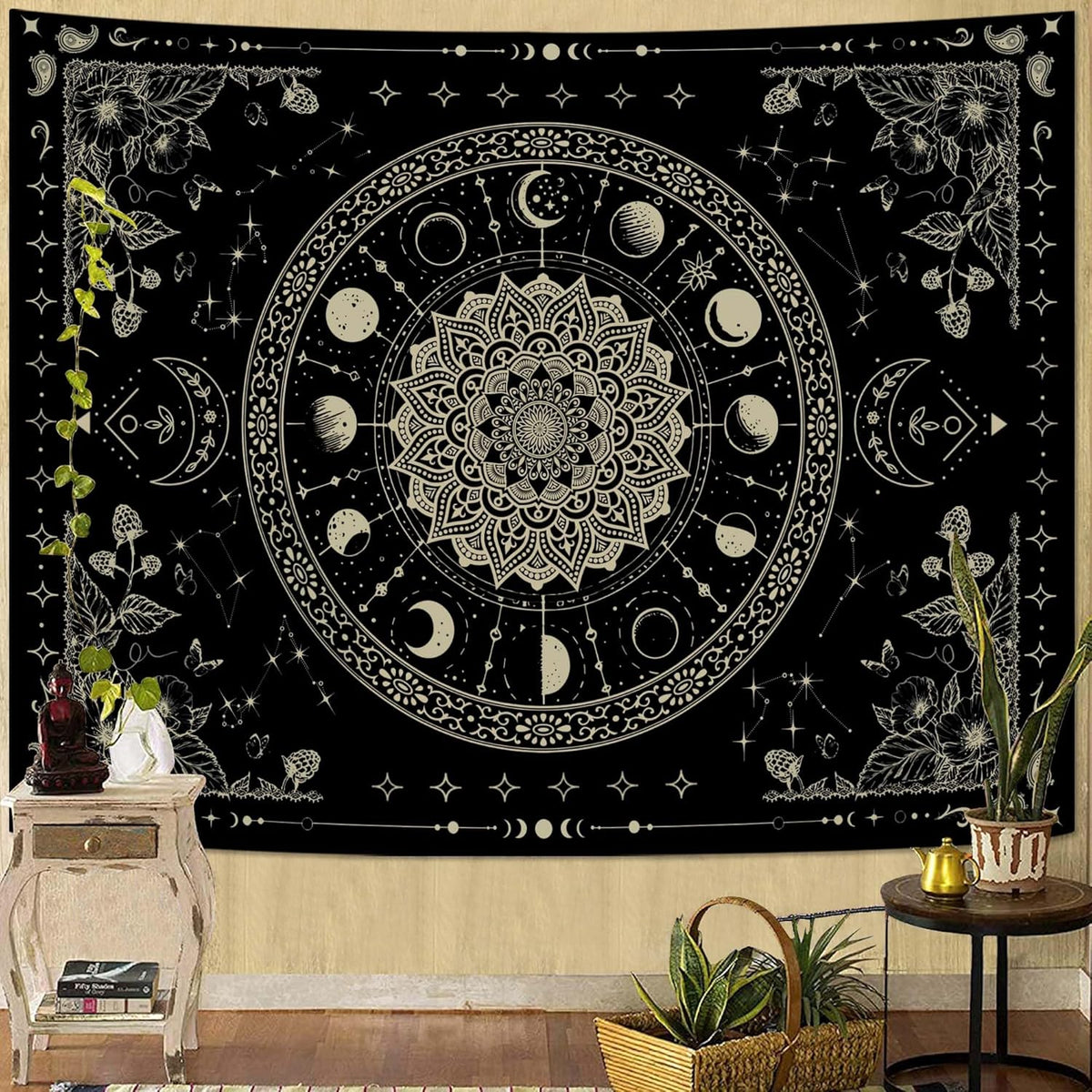 Lunerfex Mandala Moon Tapestry Boho Tapestry for Bedroom Black Tapestries Wall Hanging Living Room