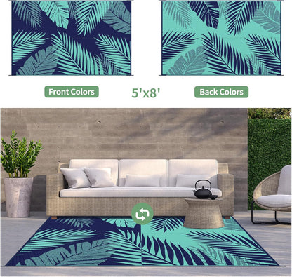 GENIMO Outdoor Rug 5' x 8' Waterproof for Patios Clearance, Reversible Outdoor Plastic Straw