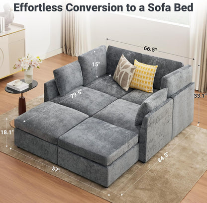 Tbfit U Shaped Couch, Sectional Sofa for Living Room,Chenille Cloud Couch with Ottoman 6 Seat, Grey