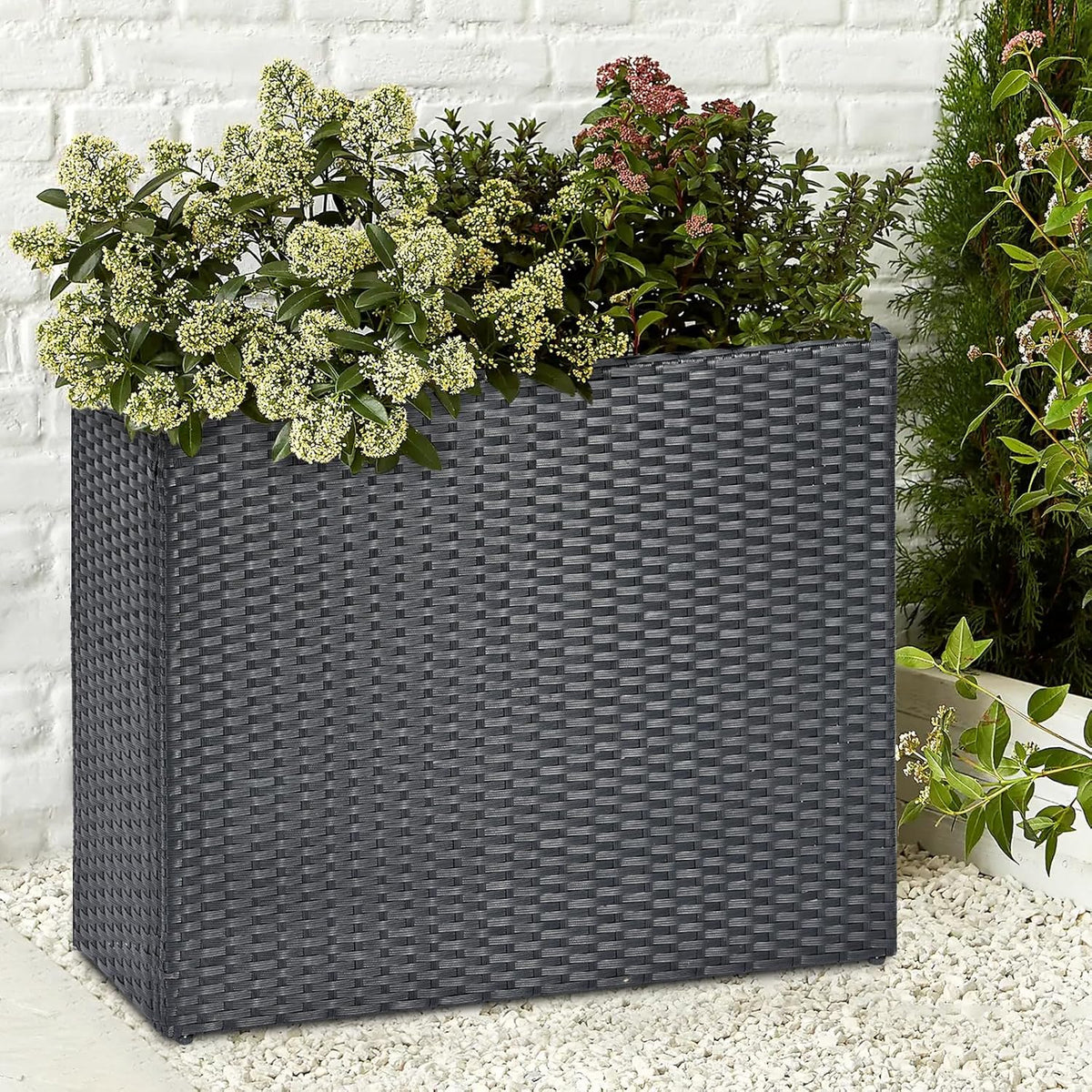SUNNYPARK Tall Rectangular Planter with Removable Liner, All-Weather PE Rattan Large Modern