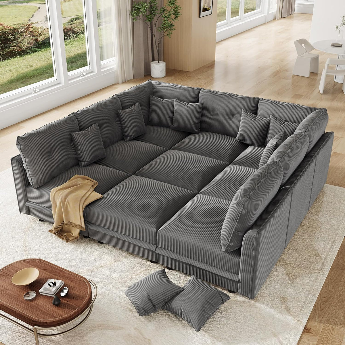 LLappuil Modular Sectional Sofa with Storage Seats, Corduroy Convertible Modular U Shaped Sectional