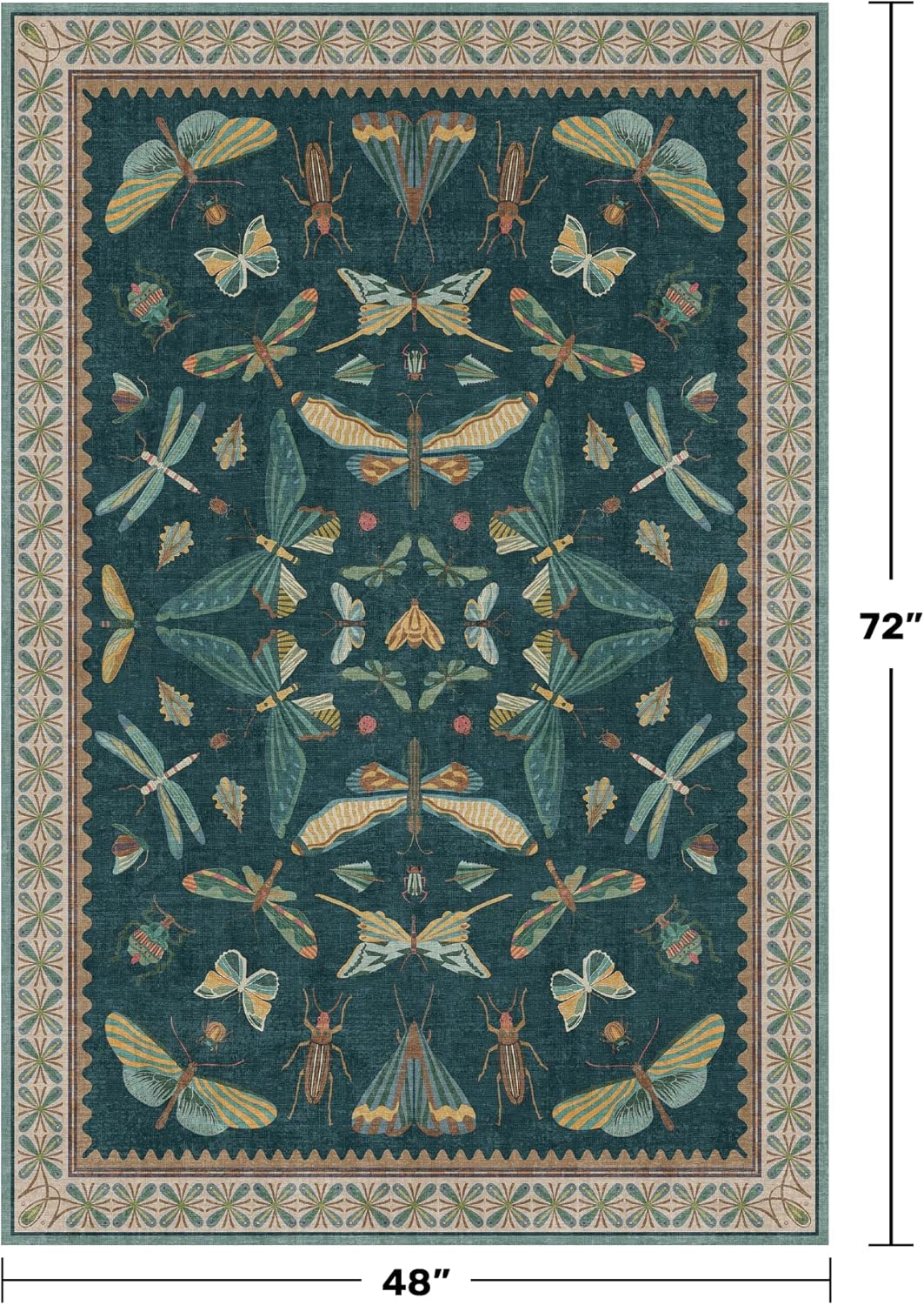 Dark Teal 4x6 Area Rugs for Door Mat Entrance - Vintage Floor Rug for Entryway, Mudroom Kitchen