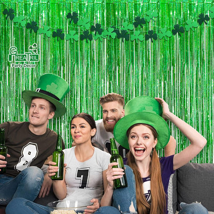 Green Tinsel Curtain Party Backdrop - GREATRIL Foil Fringe Streamers for St Patrick’s