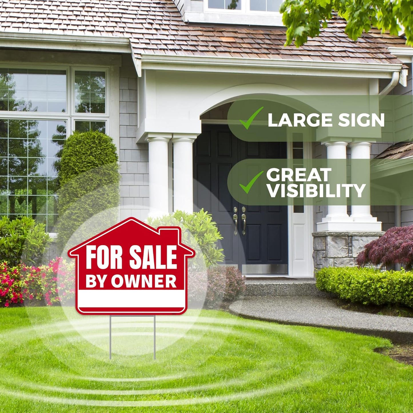 3PC For Sale By Owner Sign with Stakes, 17 Inches by 13 Inches - Double Sided Signs - Corrugated