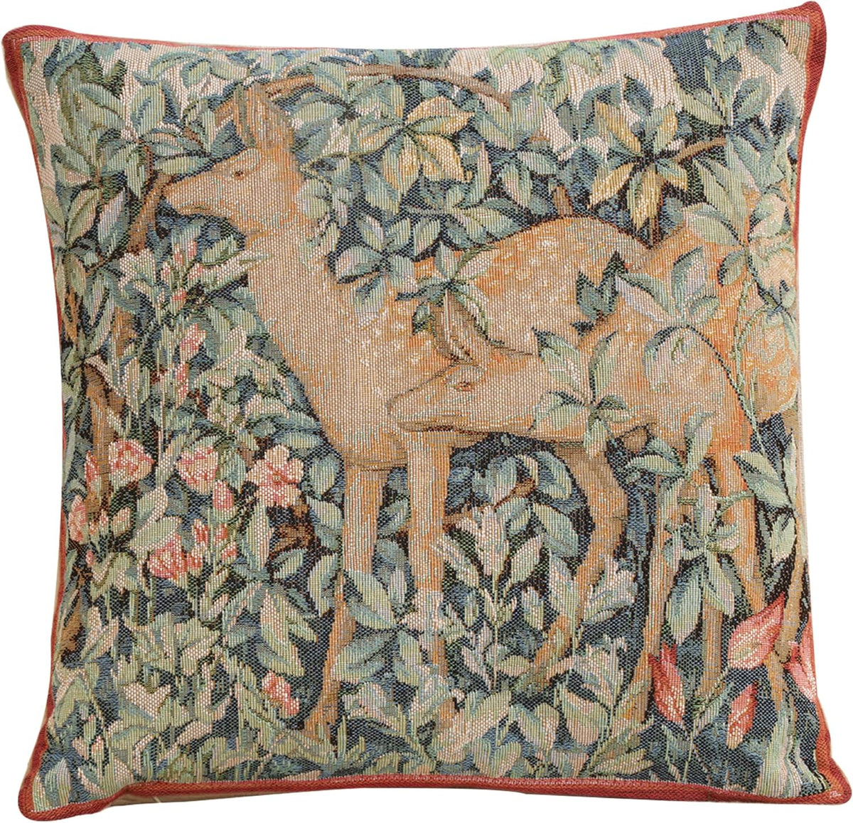 Charlotte Home Furnishings Decorative Tapestry Pillow Cover 14x14 in, Green Two Does Couch Throw