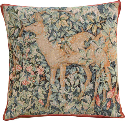 Charlotte Home Furnishings Decorative Tapestry Pillow Cover 14x14 in, Green Two Does Couch Throw