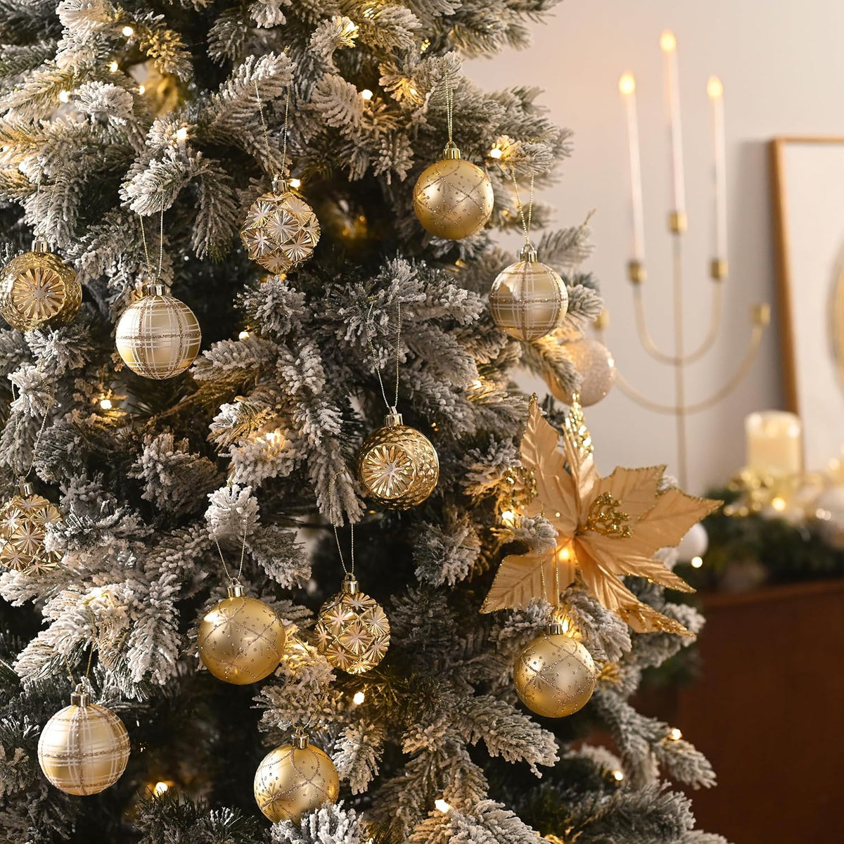 Valery Madelyn Ornaments for Christmas Trees, 16ct 2.36 Inches White and Gold Shatterproof