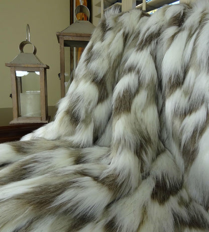 Ivory Beige Luxury Faux Fur Throw Blanket - Tibet Fox Fur - 90W x 90L