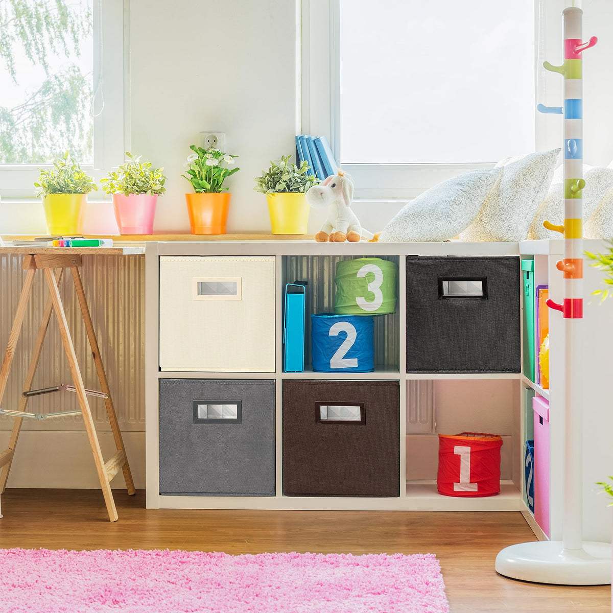 Superio Fabric Storage Basket for Shelves, Cube Bin for Cubby, 10.75 x 10.75 Foldable Open Storage