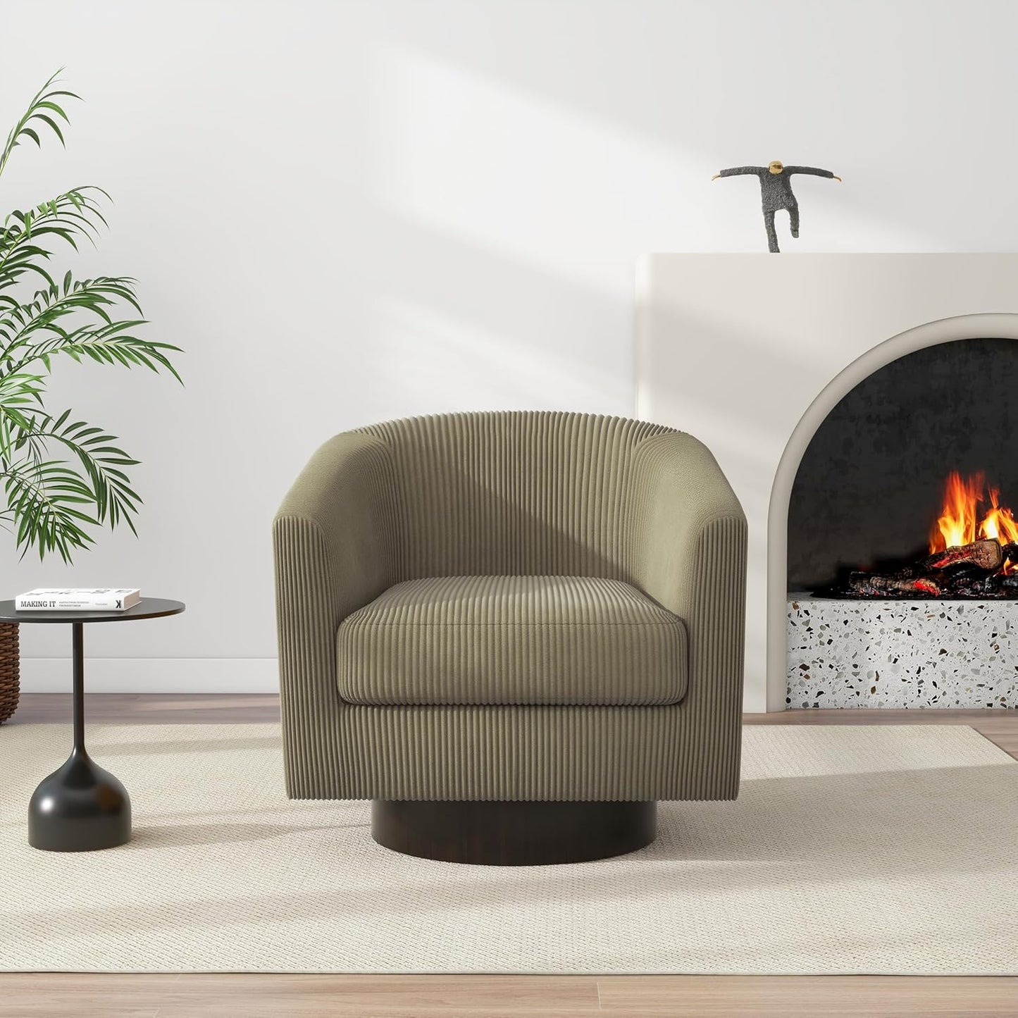 Swivel Barrel Accent Chair, Modern Round Corduroy Fabric Arm Chair for Living Room, Bedroom, Comfy