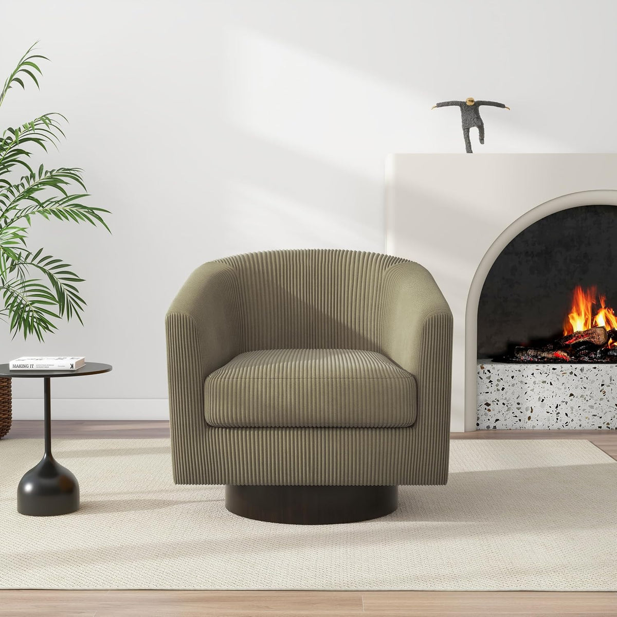 Swivel Barrel Accent Chair, Modern Round Corduroy Fabric Arm Chair for Living Room, Bedroom, Comfy
