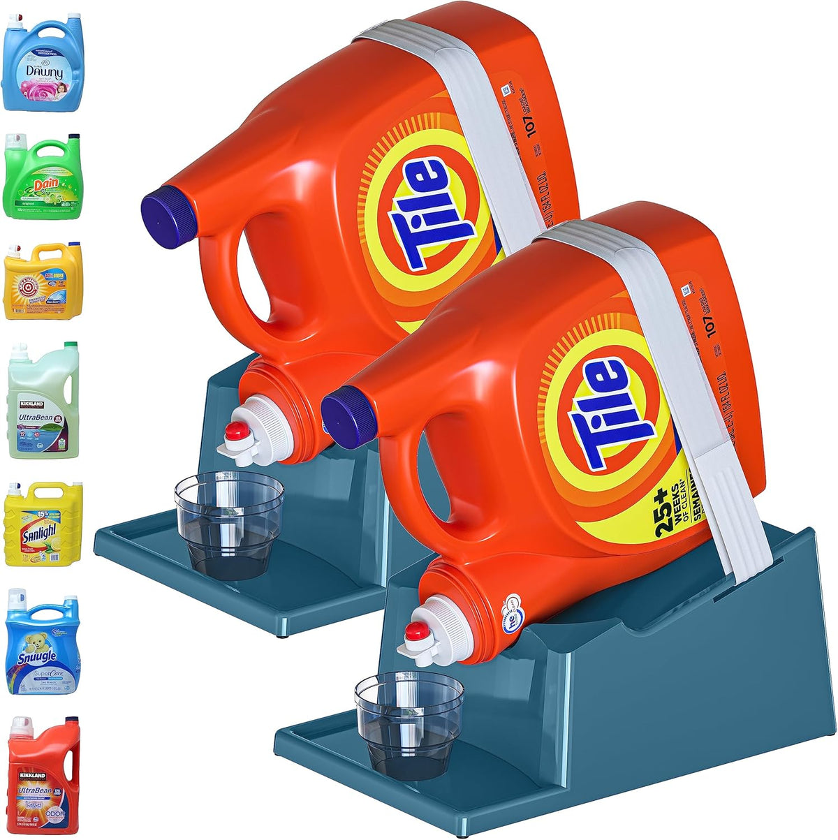 TidyFriend 2 Pack Liquid Laundry Detergent Holder Stand with Drip Tray & Rubber-Grip Feet, Stand